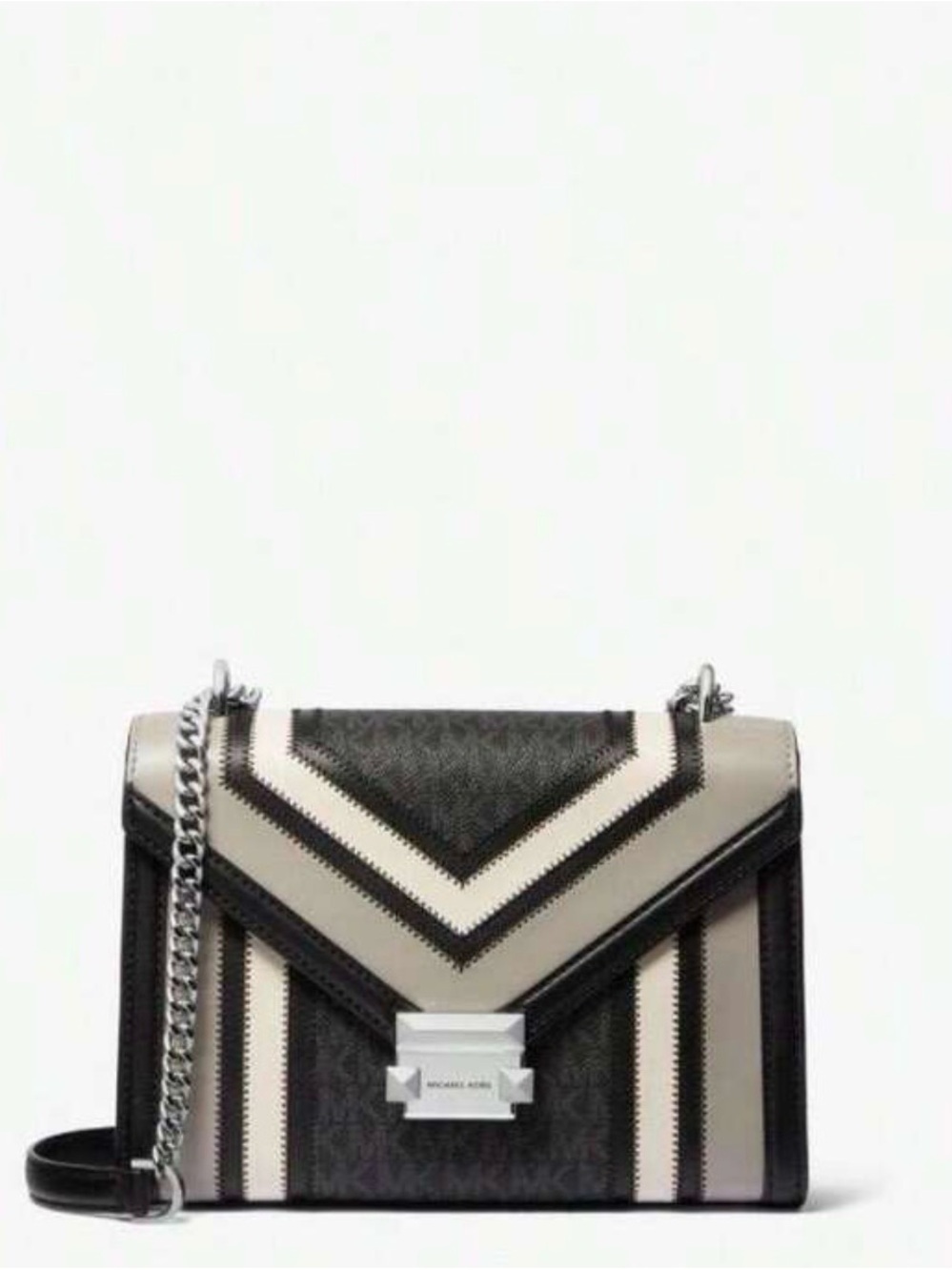 Michael Kors Black, Gray & White Chevron Leather Shoulder Bag